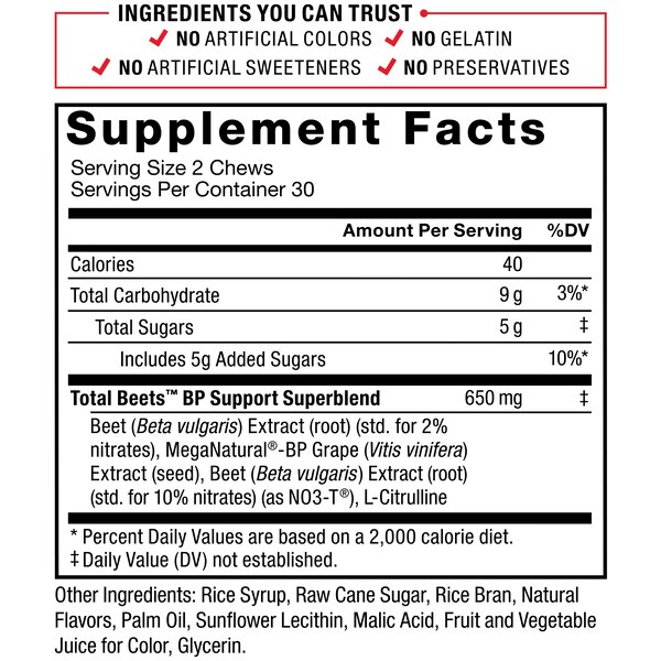 Force Factor Total Beets Blood Pressure Support Soft Chews, 60 CT