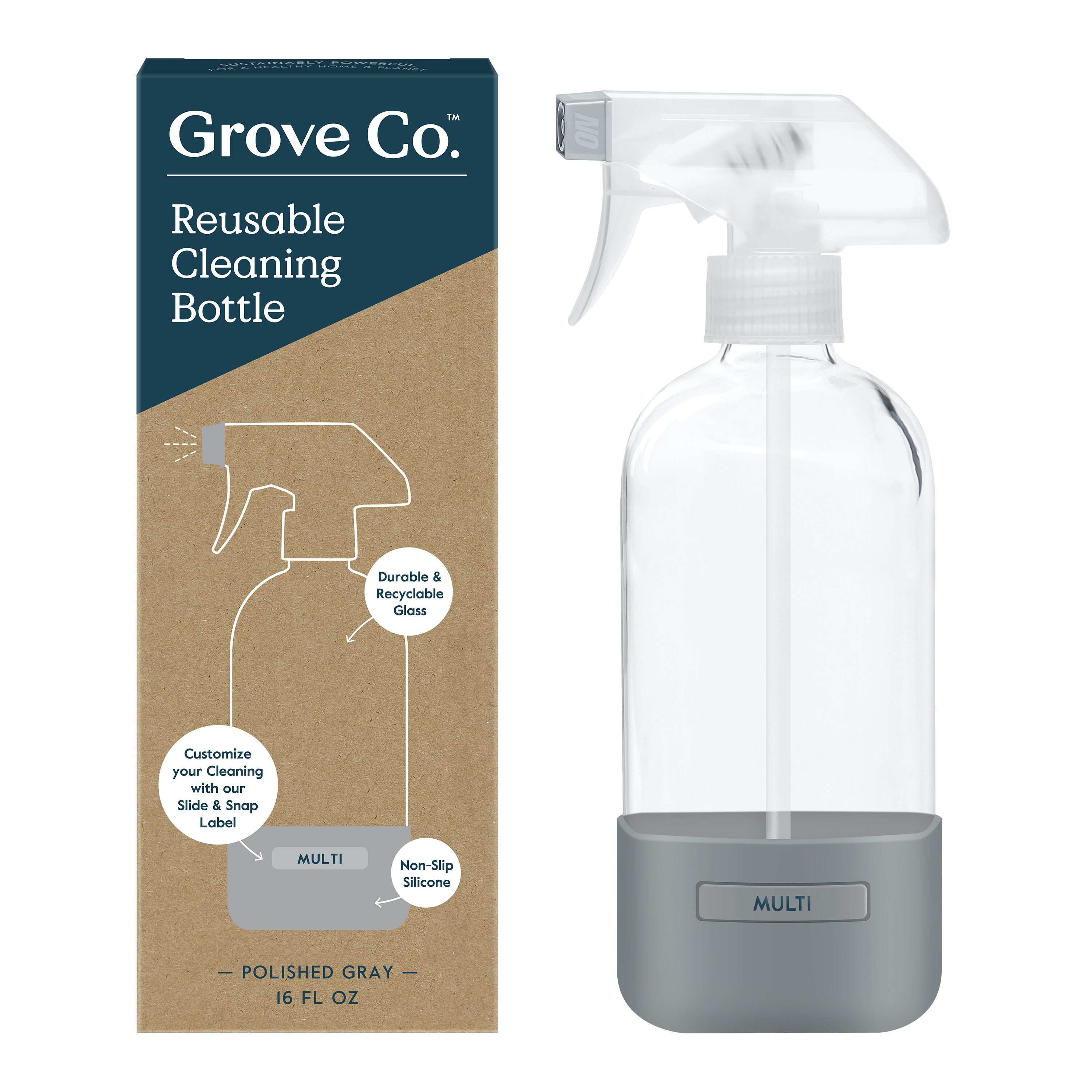 Grove Co. Glass Spray Bottle with Silicone Sleeve, 16 oz image.