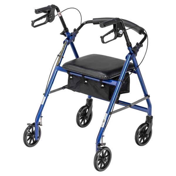 Drive Medical Walker Rollator with 6"" Wheels Fold Up Removable Back Support and Padded Seat