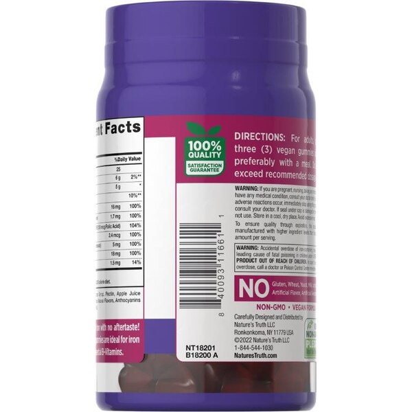 Nature's Truth Essential Iron + B-Vitamins, Zinc Gummies, 60 CT