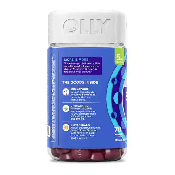 OLLY Extra Strength Sleep Gummies, 5mg Melatonin, Sleep Aid, Blackberry Mint, 70CT