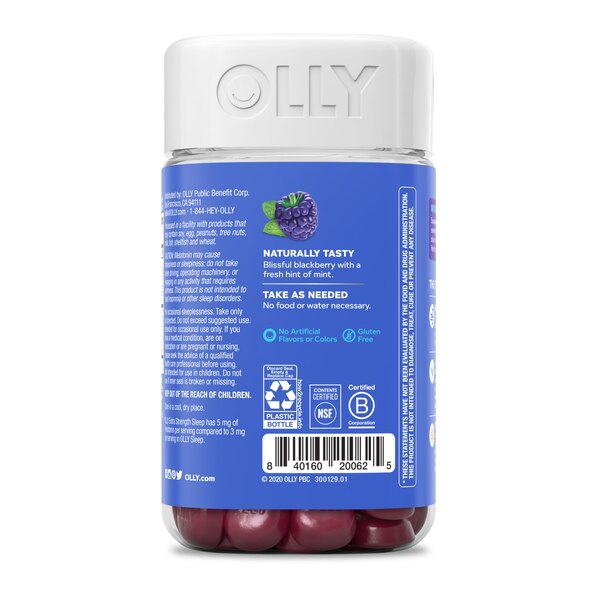 OLLY Extra Strength Sleep Gummies, 5mg Melatonin, Sleep Aid, Blackberry Mint, 70CT