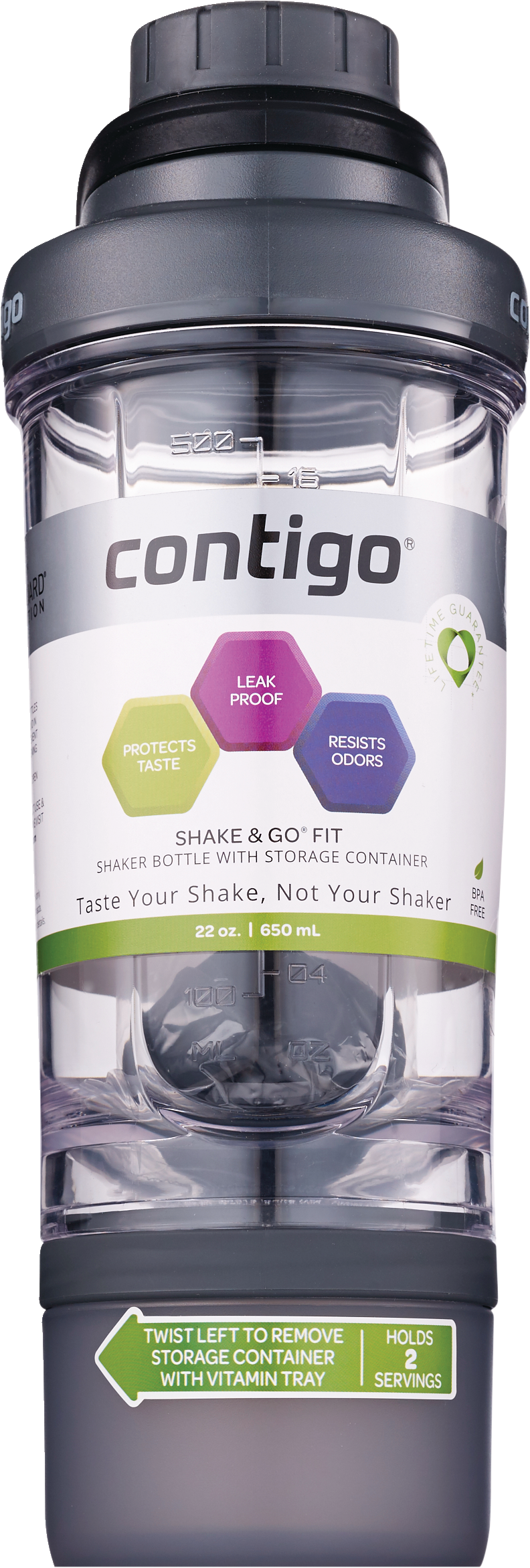 Contigo Shake 'N Go, Clear With Black, 22 OZ Bottle