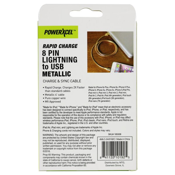 PowerXcel 4FT Lightning 2.4A Cable