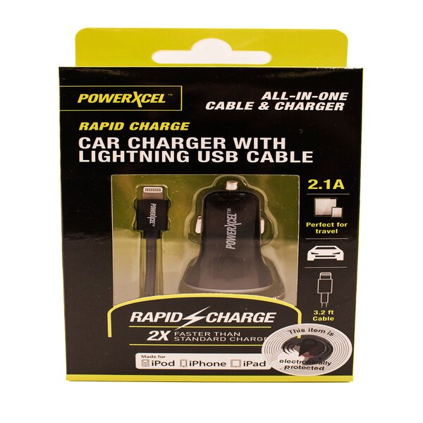 Powerxcel Car Charger with Lightning USB Cable