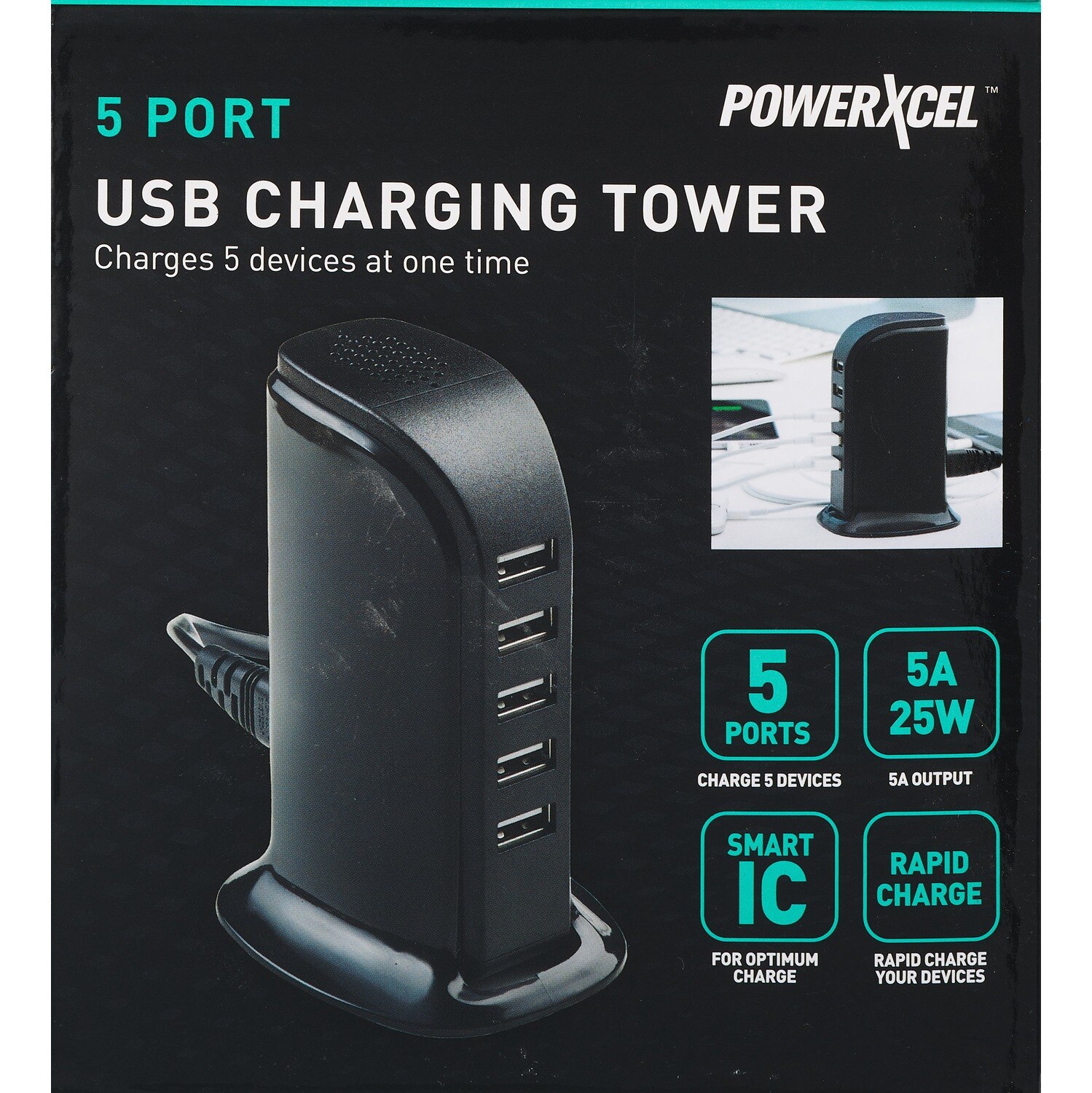 Powerxcel 5 Port USB Charging Tower image.
