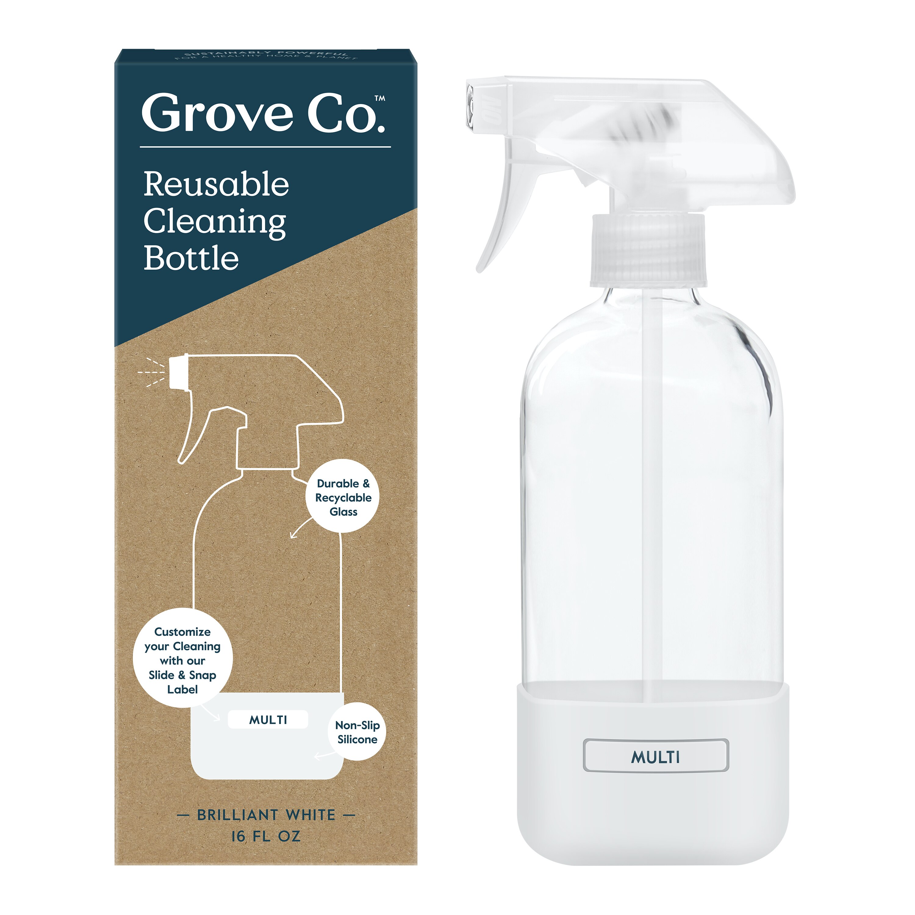 Grove Co. Glass Spray Bottle with Silicone Sleeve, 16 oz