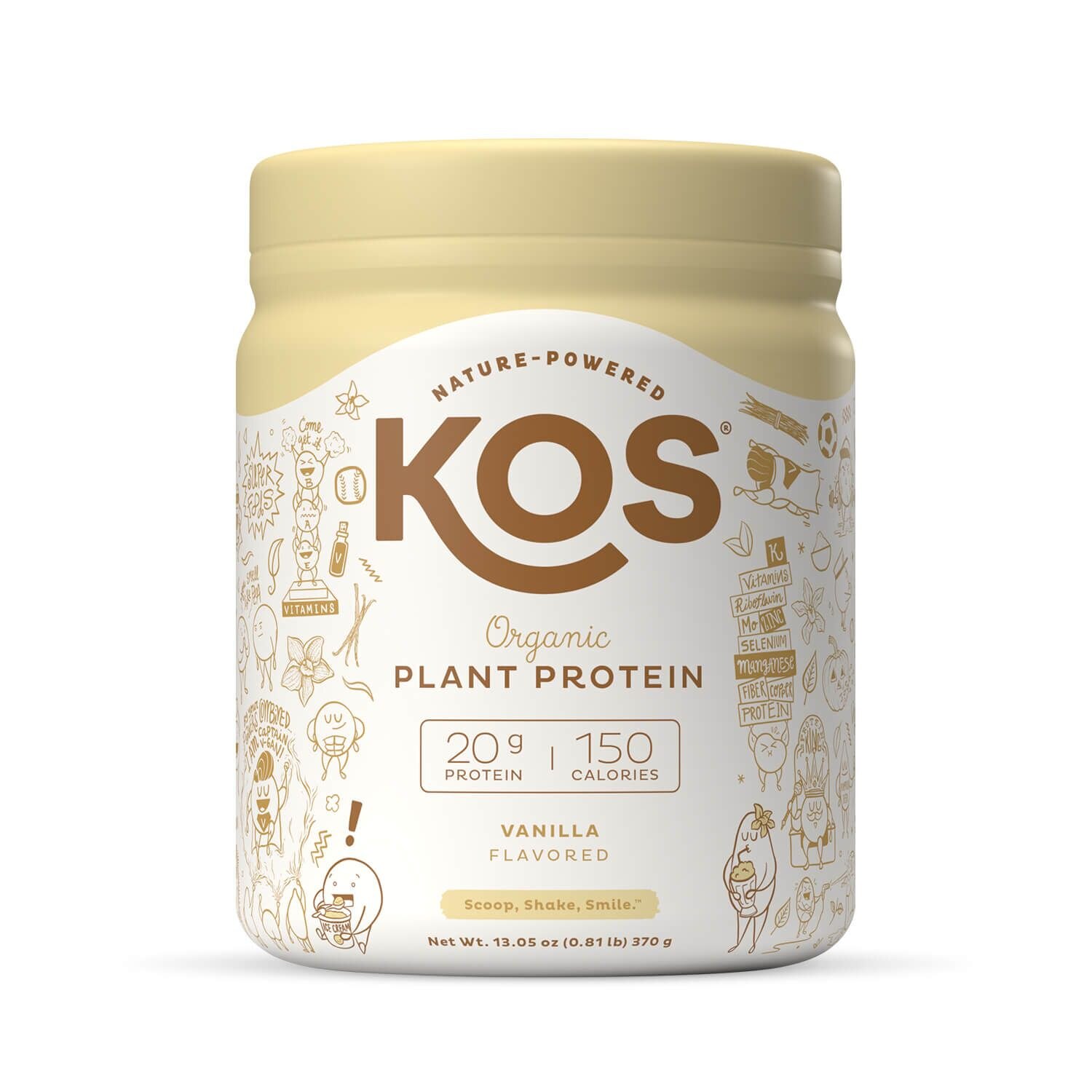 KOS Organic Plant Based Protein Powder, Vanilla, 10 Servings