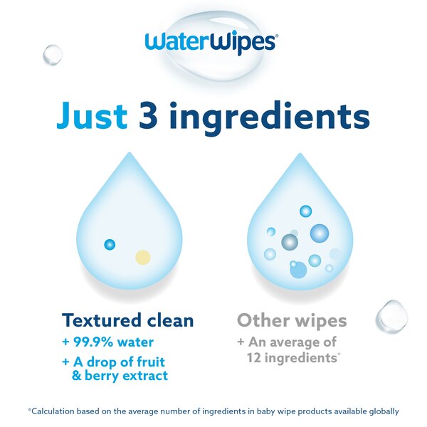 WaterWipes Plastic-Free Textured Clean, Toddler & Baby Wipes, 99.9% Water Based, Sensitive