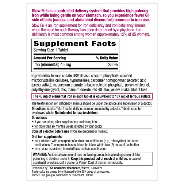 Slow Fe Slow Release Iron Supplement, 60 CT