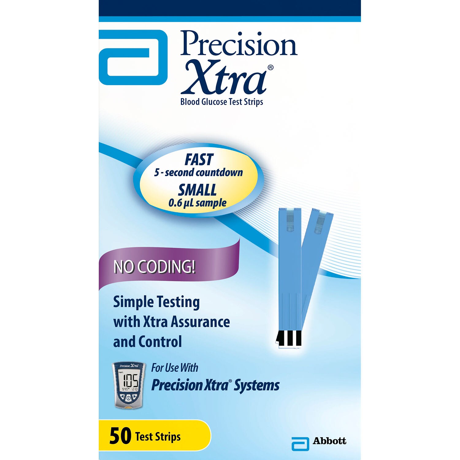 Precision Xtra Blood Glucose Test Strips, 50 CT image.