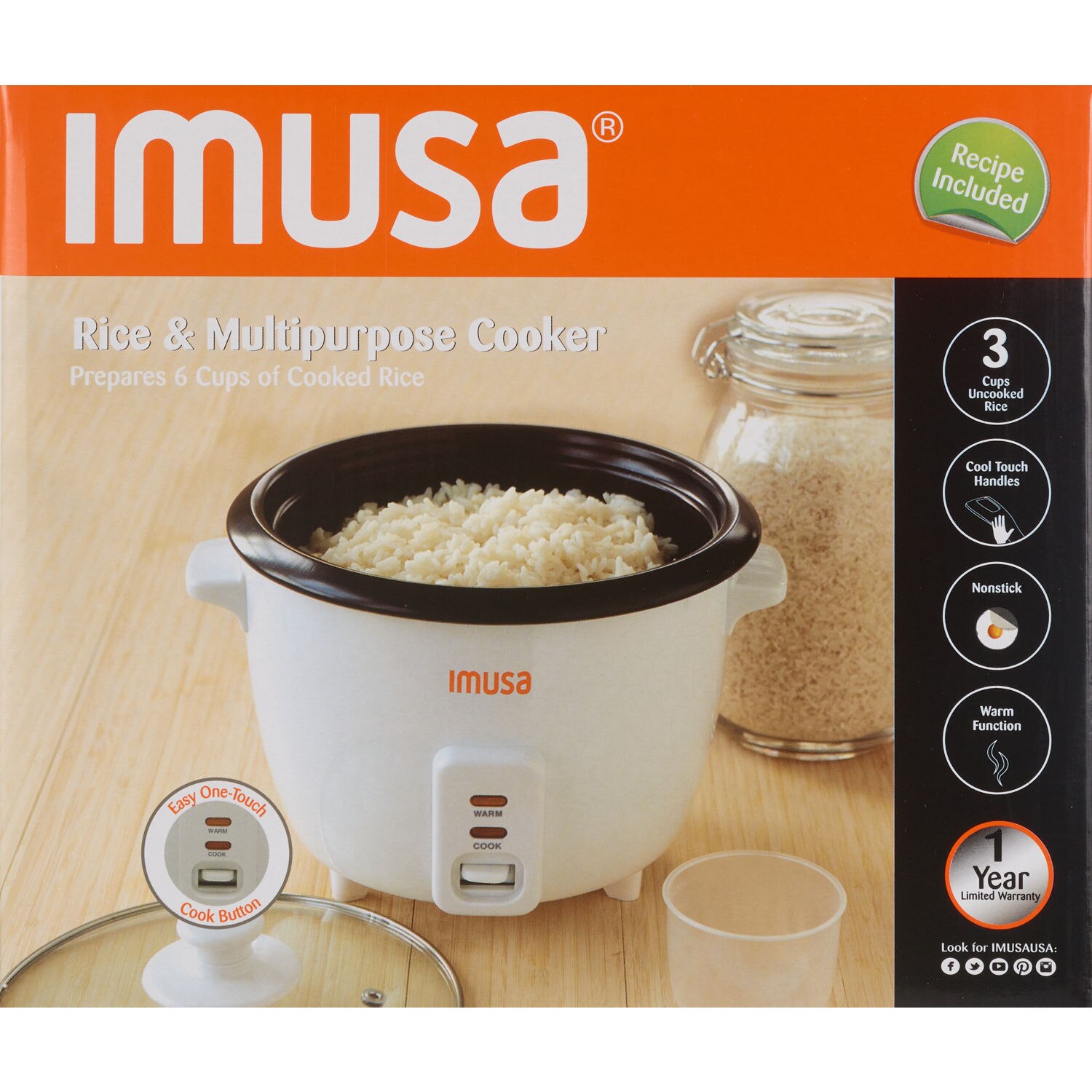IMUSA Electric Rice Cooker with Spoon and Cup, 3 CUP image.