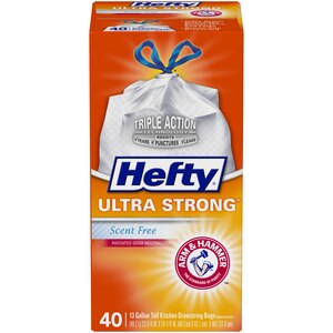 Hefty Ultra Strong Tall Kitchen Drawstring Trash Bags, 13 Gallon, 40 CT