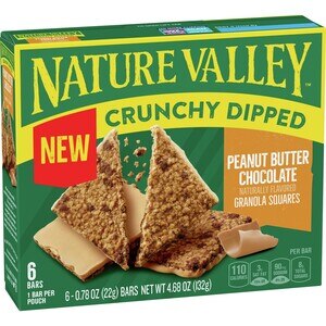 Nature Valley Crunchy Dipped Granola Bars, Peanut Butter Chocolate, 6 ct, 4.68 oz