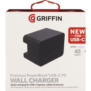 Griffin PowerBlock USB-C PD 18W Wall Charger - Black (North America). Lifetime Warranty.