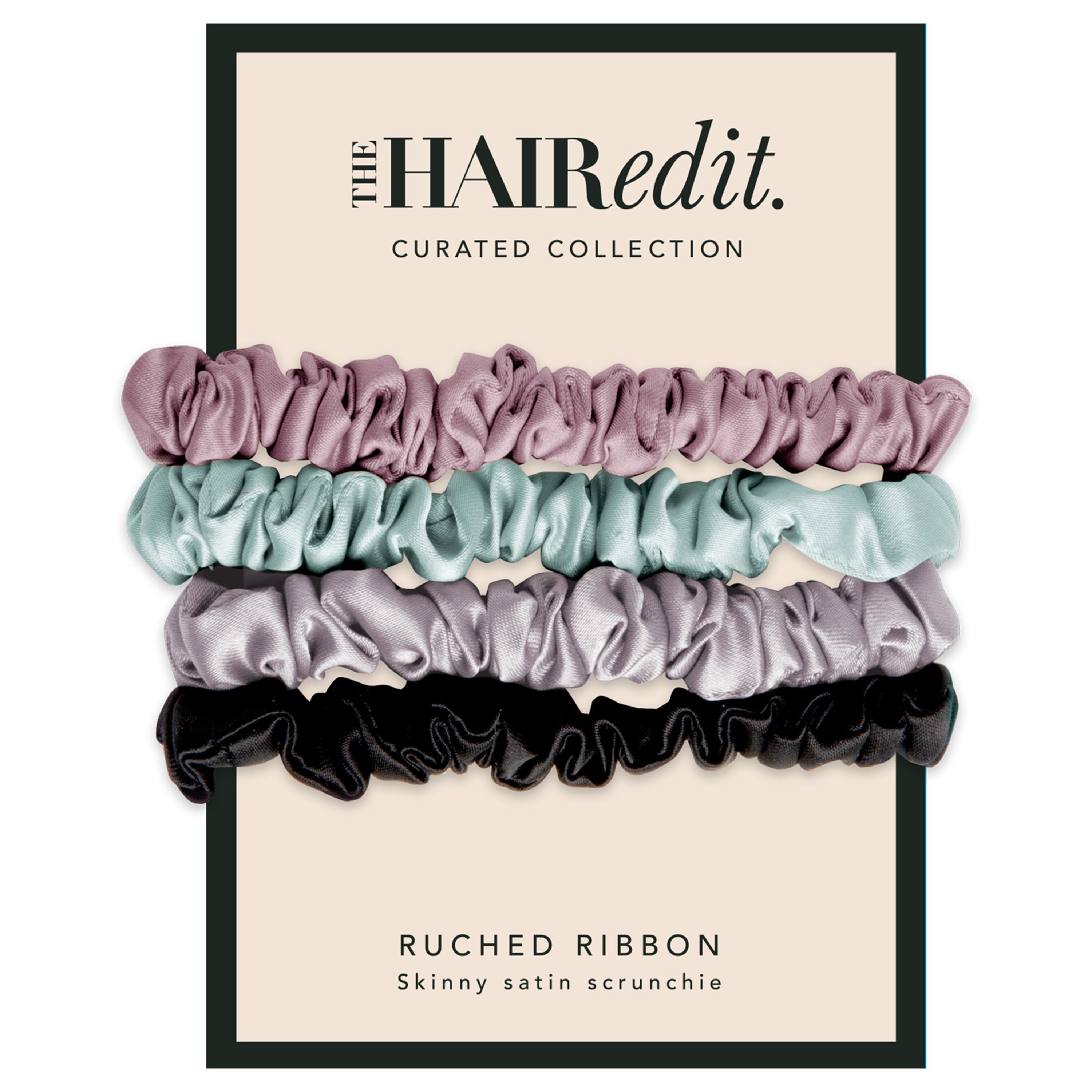 The Hair Edit Ruched Ribbon Skinny Satin Scrunchies, 4 CT