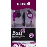 Maxell Bass 13 Earphones with Mic, Purple, thumbnail image 1 of 7