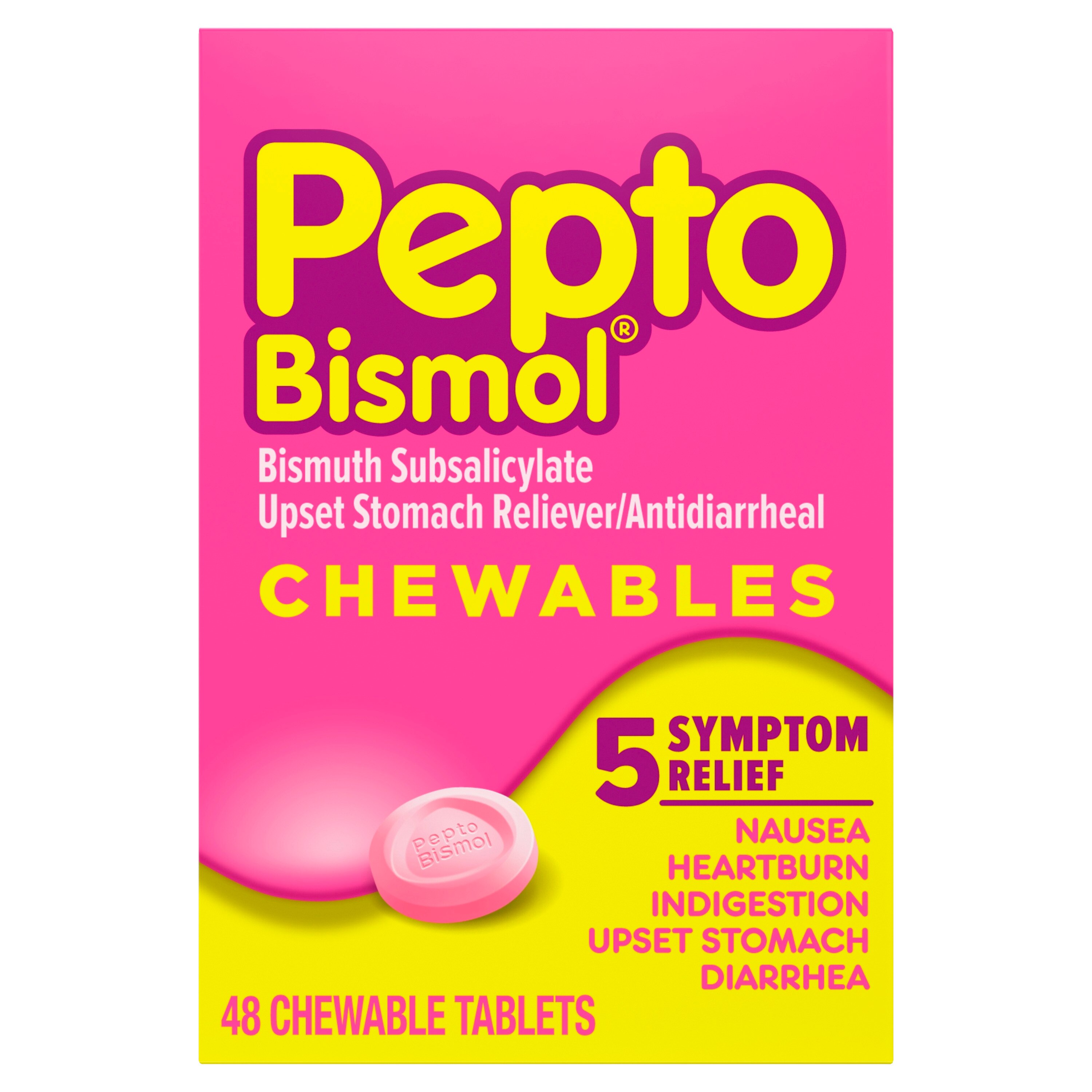 Pepto Bismol, 5 Symptom Relief Chewable Tablets