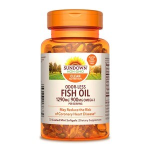 Sundown Naturals Odorless Premium Omega-3 Fish Oil Mini Softgels 1290mg, 72CT