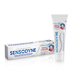 Sensodyne Sensitivity & Gum Fluoride Toothpaste for Sensitive Teeth, Antigingivitis, and Cavity Protection, Clean & Fresh, 3.4 OZ