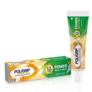 Poligrip Power Max Denture Adhesive Cream, 12 Hour Power Hold + Fresh, Premium Mint