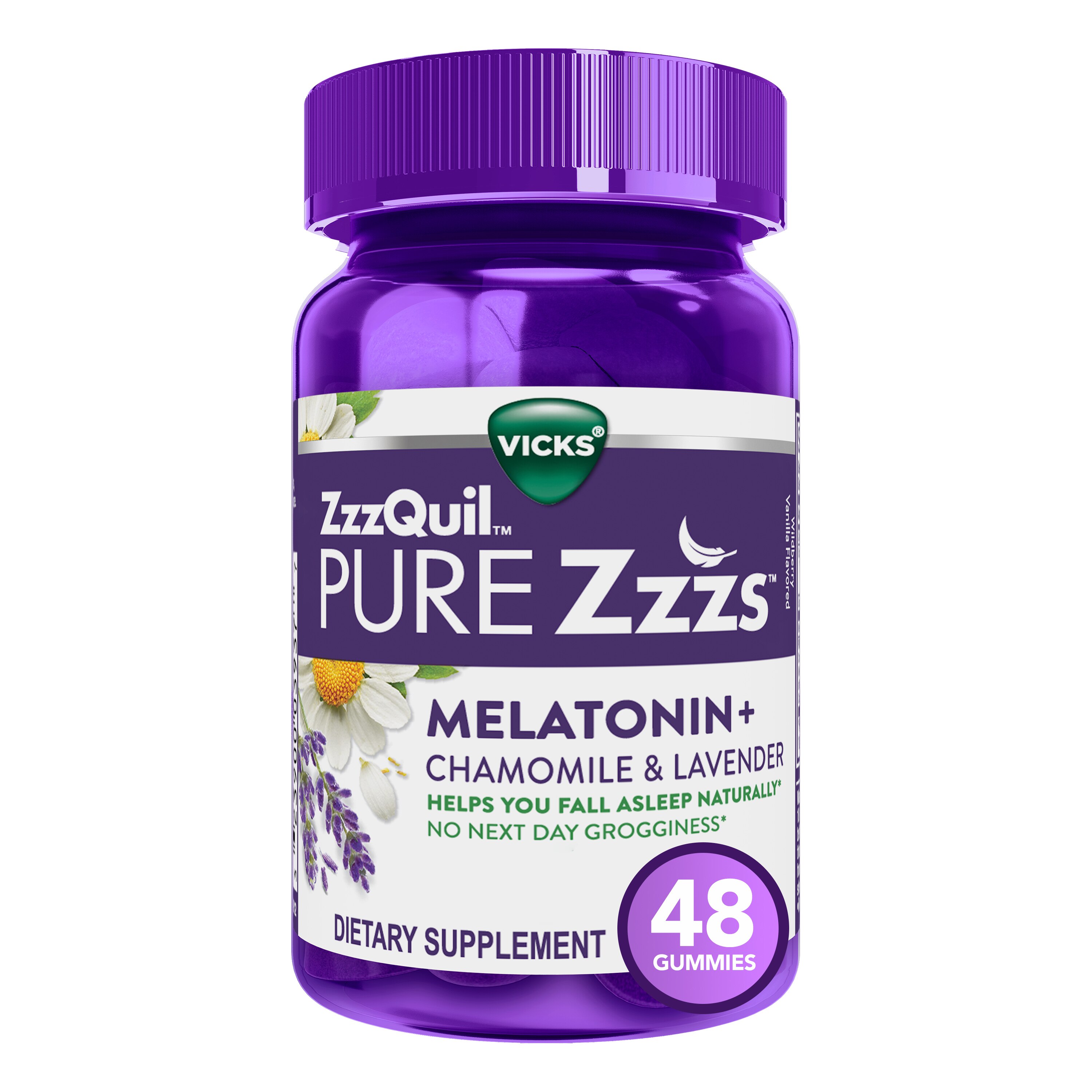 Vicks ZzzQuil PURE Zzzs Melatonin Gummies with Chamomile, Lavender, & Valerian Root, 1mg