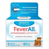FeverAll Acetaminophen Suppositories Pain Reliever/Fever Reducer, 6 CT, thumbnail image 1 of 3