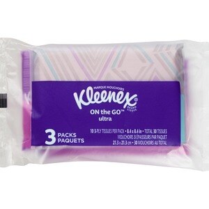 Kleenex On-the-Go Facial Tissues, 3-Ply, 10 Tissues per Box, 3 ct