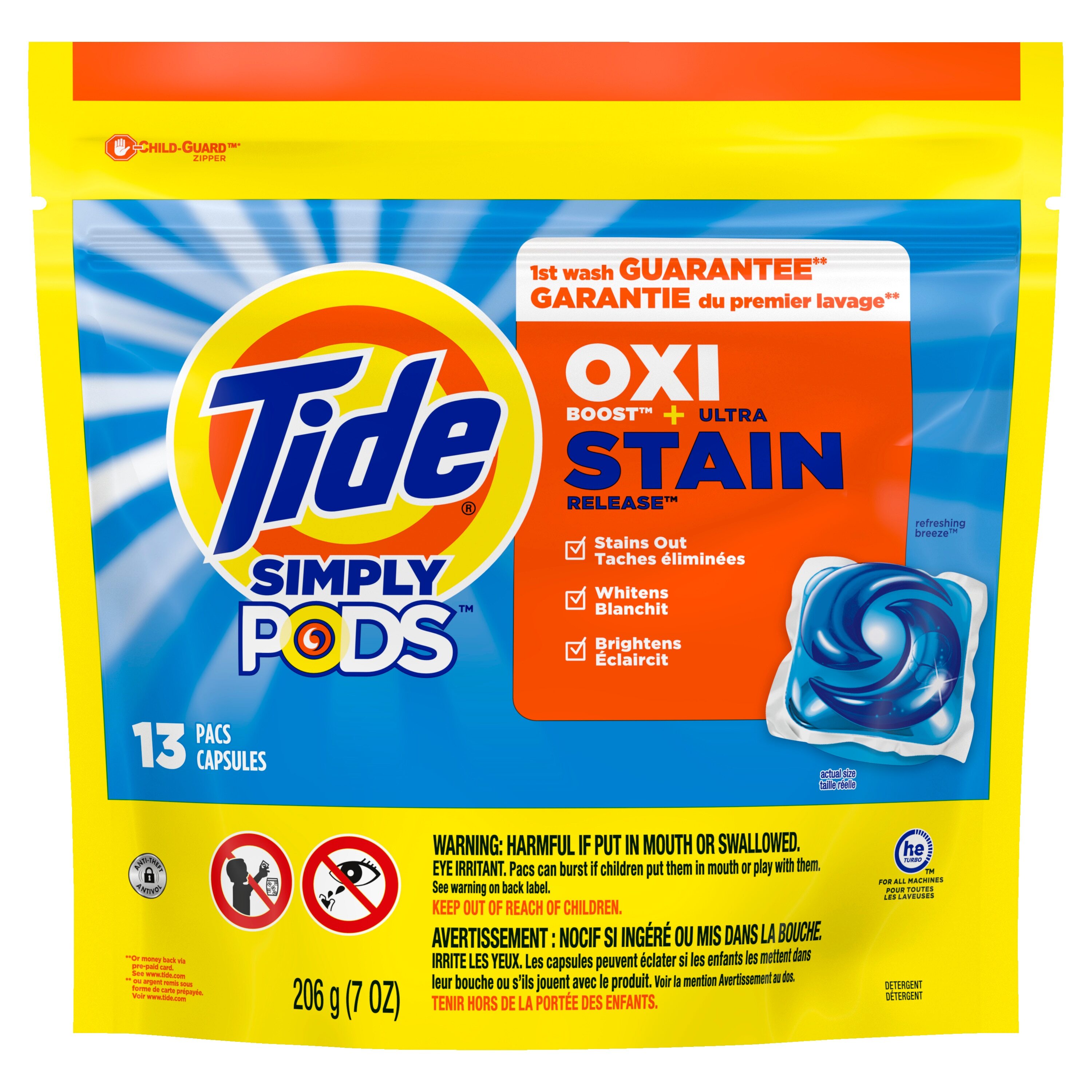 Tide Simply PODS + Oxi Liquid Laundry Detergent Pacs, 13 ct