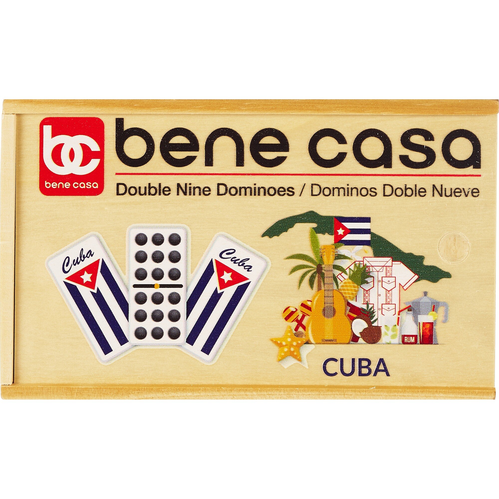 Bene Casa Cuban Flag Double 9 Dominoes, Wood Box