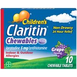 Claritin Children's 24 Hour Allergy Grape Flavored Chewables, thumbnail image 1 of 8