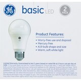 GE Basic LED Soft White 75W Light Bulbs, A19, 2 CT, thumbnail image 2 of 3