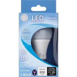 GE Daylight Medium Base 11w LED A19 Bulb, White