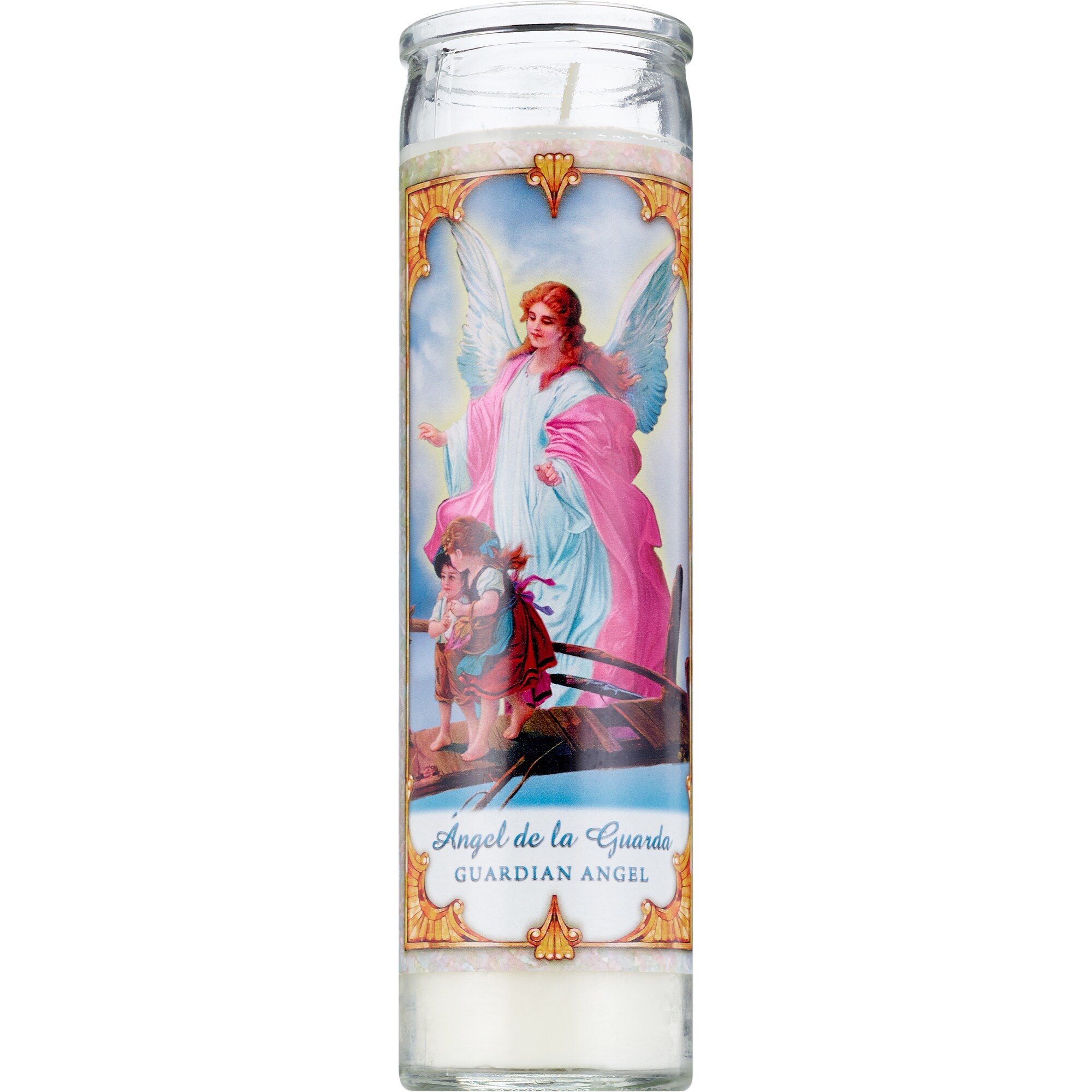 Prayer Candle, Guardian Angel White Wax, 8"