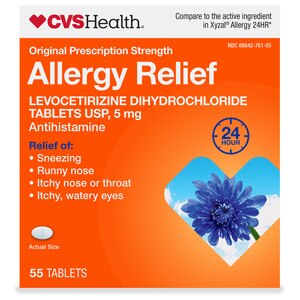 CVS Health Allergy Relief Levocetirizine Dihydrochloride Tablets USP 5 mg, 55CT