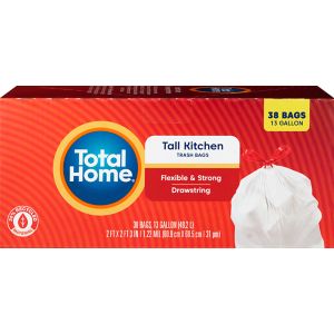 Total Home Tall Kitchen Trash Bags, White, 38 ct