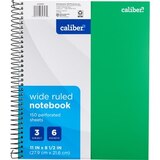 Caliber 3-Subject Notebook, 150 Perforated Sheets, Assorted Colors, thumbnail image 1 of 4