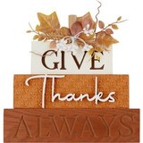 Fall Fest "Give Thanks Always" Stacked Wood Sign with Foliage, thumbnail image 1 of 2