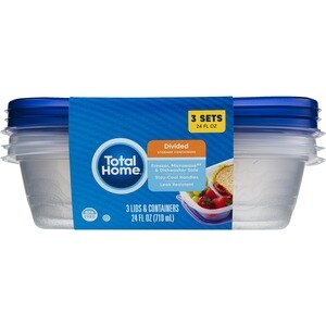 Total Home Divided Food Storage Containers, 24 oz, 3 ct