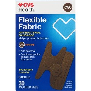 CVS Health Flexible Fabric Antibacterial Bandages, Assorted Sizes, 30 CT