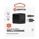 Griffin PowerBlock Universal USB-A 12W Wall Charger with USB-A to Micro-USB Cable - Black. Lifetime Warranty., thumbnail image 3 of 4