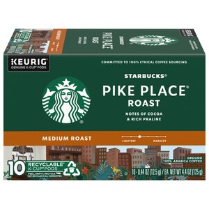 Starbucks Coffee K-Cup Pike Place Coffee, Medium Roast, 10 ct