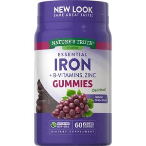 Nature's Truth Essential Iron + B-Vitamins, Zinc Gummies, 60 CT