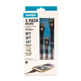 Powerxcel 3 Pack Micro Charge & Sync Cables, thumbnail image 1 of 3