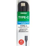 PowerXcel Type-C Charger, metallic braided, 4 ft, assorted, thumbnail image 1 of 3