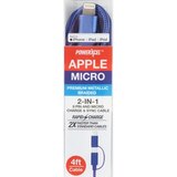 PowerXcel Apple and Micro 2-In-1 Cable, metallic braided, 4 ft, thumbnail image 1 of 5