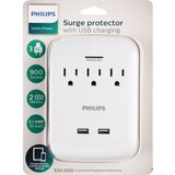 Philips Surge Protector with USB Charging, 3 Outlets, thumbnail image 1 of 2