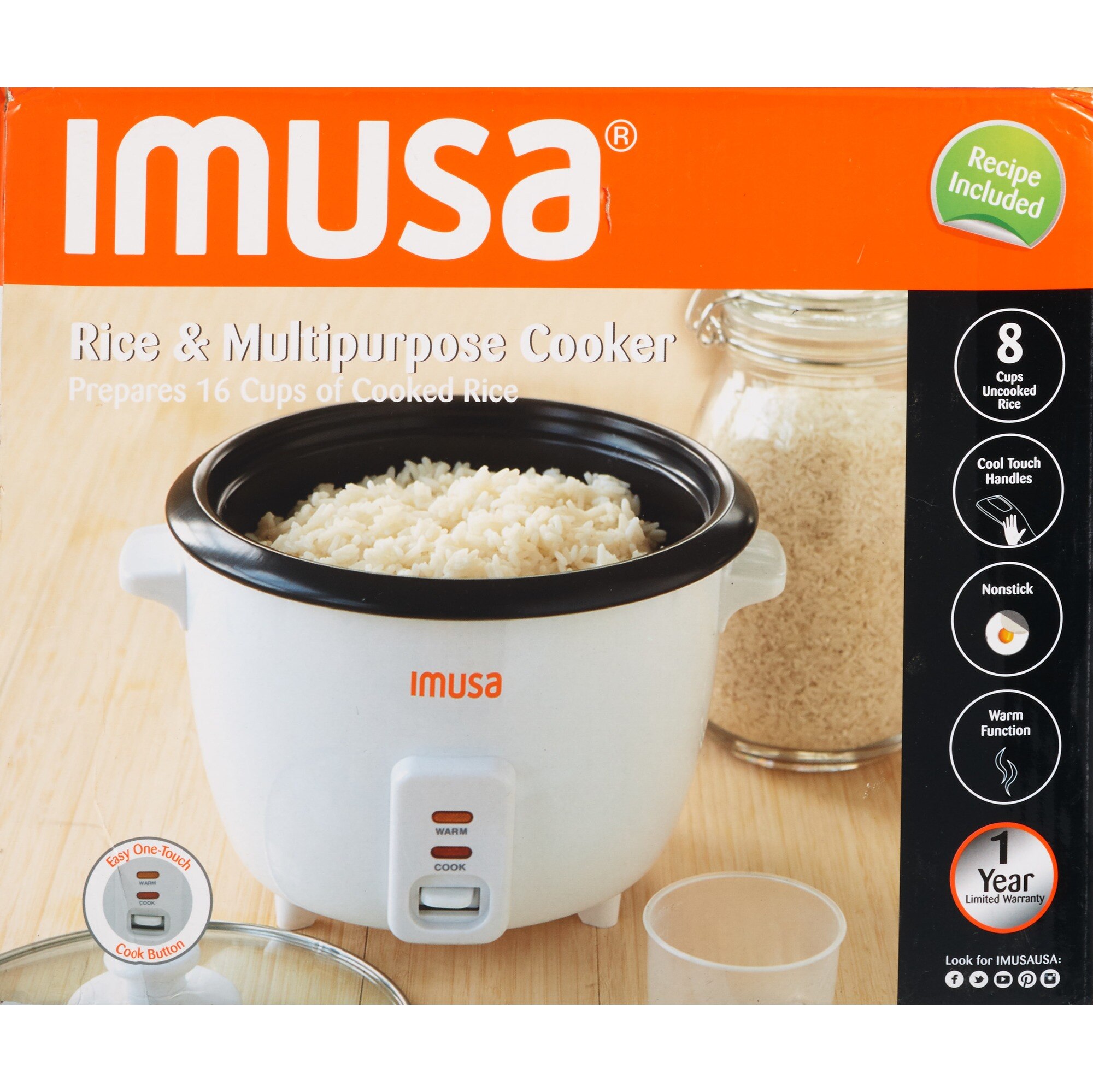 IMUSA Electric Rice Cooker with Spoon and Cup, 8 CUP