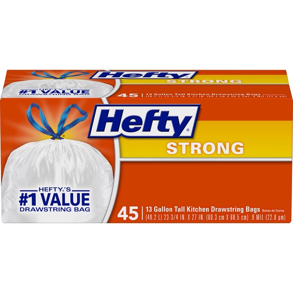 Hefty Strong Drawstring Tall Kitchen Bags 13 Gallon, 45 ct