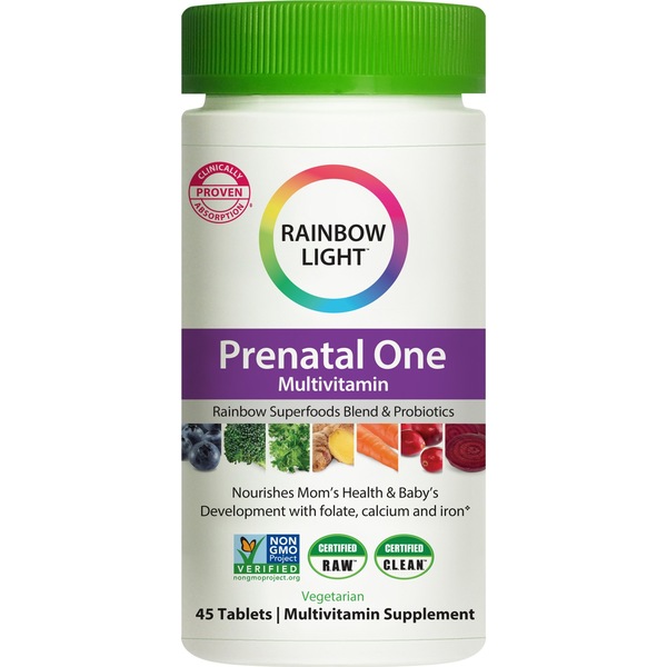 Rainbow Light Prenatal One Multivitamin, Rainbow Superfoods Blend and Probiotics, 45 CT